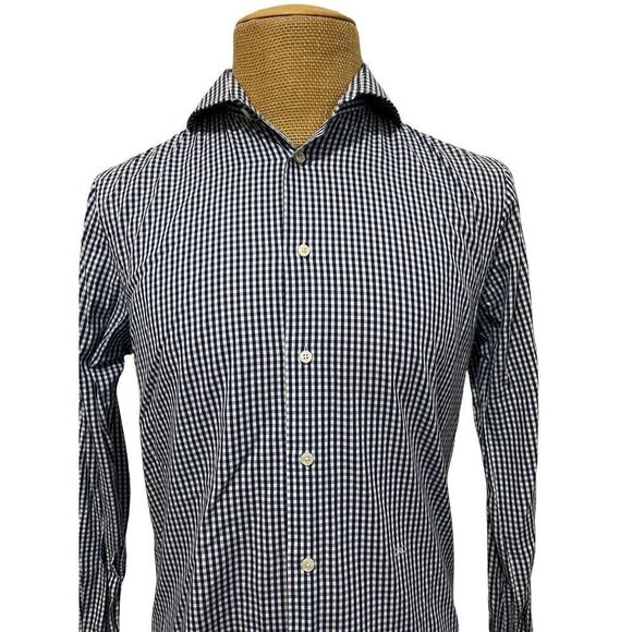 SUITSUPPLY Dress Shirt Blue Gingham Plaid Egyptian Cotton Size 15‎ 1/2 L - 39/7 - Picture 2 of 10